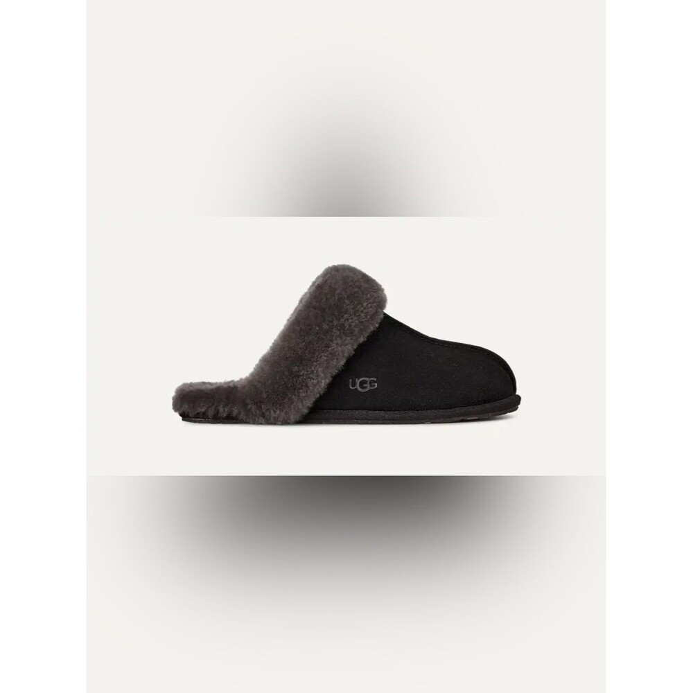 UGG Scuffette II Black Gray Suede Fur Lined Slip On Slippers Womens Shoe Size 10